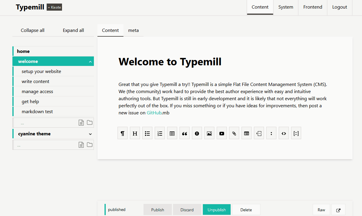 Typemill markdown editor